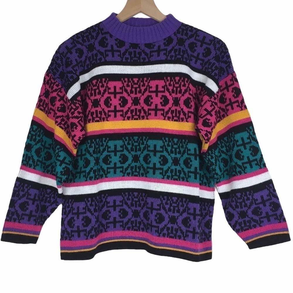 VINTAGE Jolie Sweater Fair Isle Apres Ski Stripe Retro Bright 80s 90s Medium